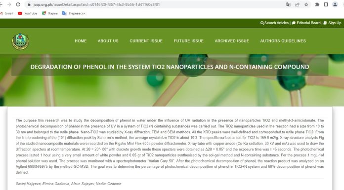 Joint article of chemical scientists has been published in a journal included in a prestigious international database
